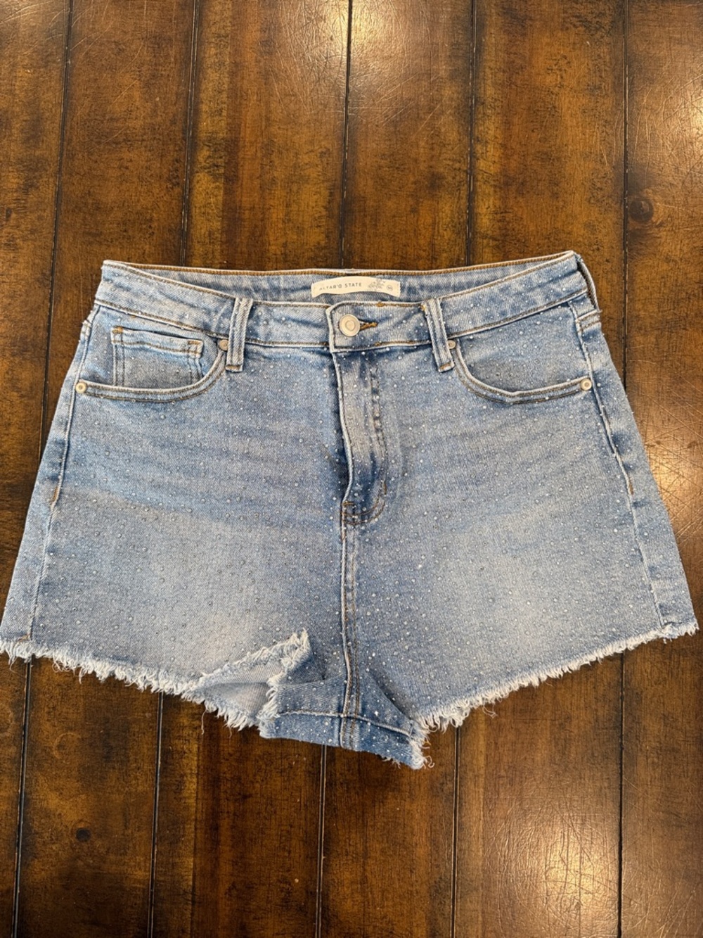 Altar’d Stars Light Blue Sparkle Denim Cutoff Shorts